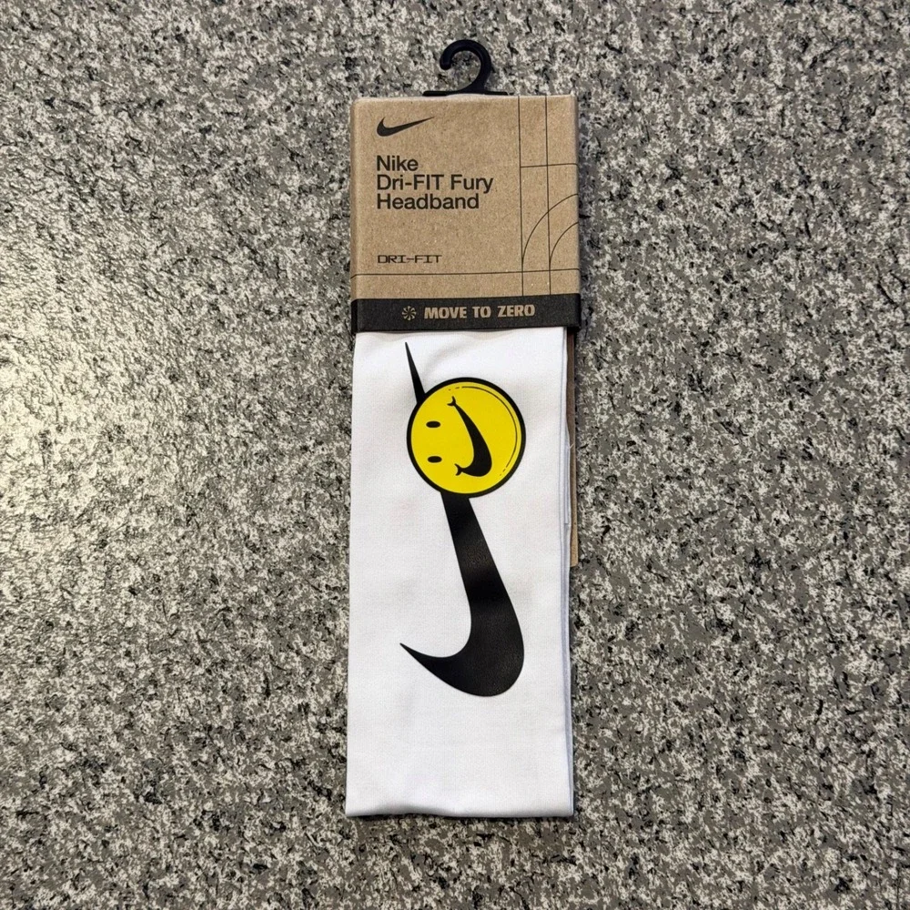 Nike Dri Fit Fury 3.0 Smiley Face Headband White Emoji Tennis Pickleball